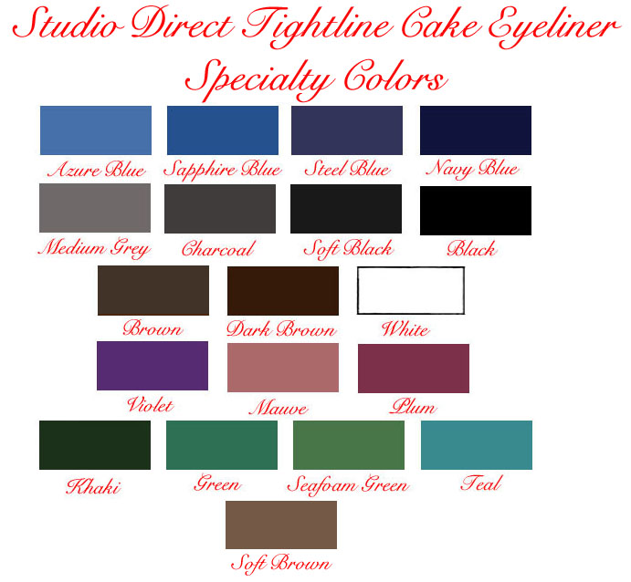 Studio Direct Cosmetics Cake Eye Liner New Colors Selection Chart