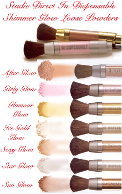 Click to Enlarge Studio Direct Refillable Brush w Shimmer Glow Loose Powders Color Selection Chart