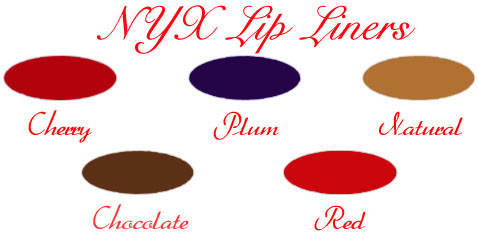 NYX Semi Permanent Lip Liners Color Selection Chart